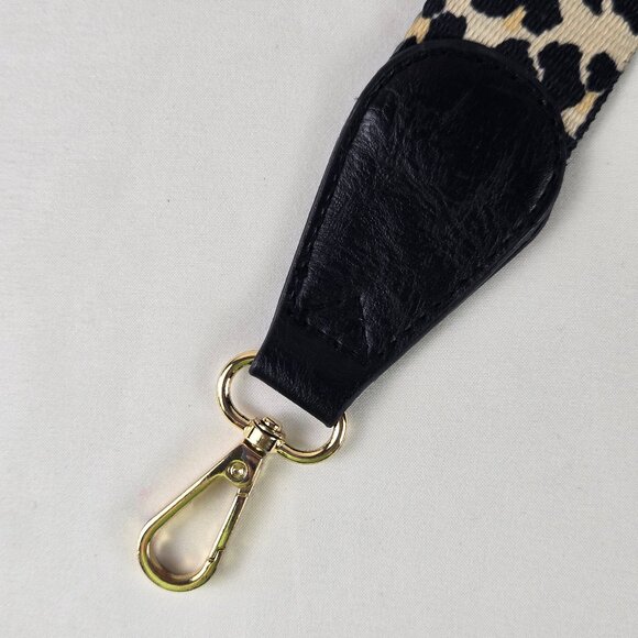 Black Cream Animal Print Long Adjustable Bag Strap Replacement Gold Toned Hdwre - Picture 2 of 7